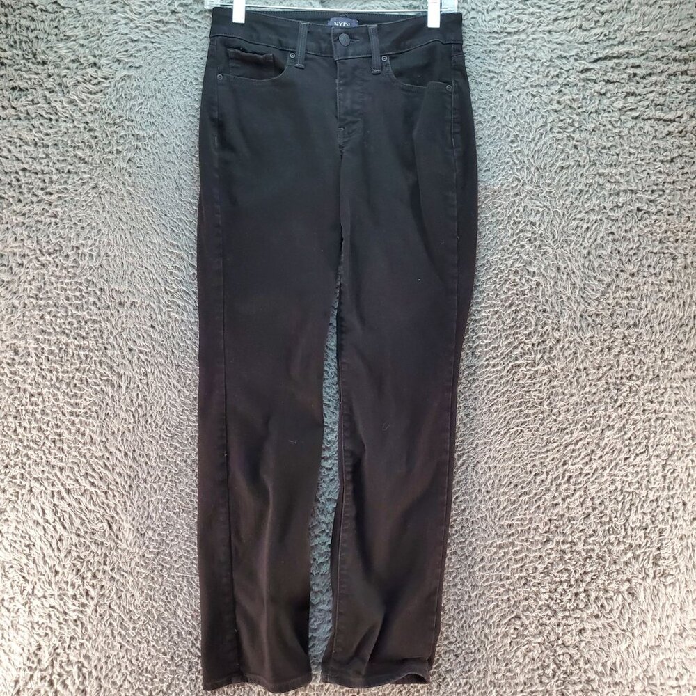 NYDJ Jeans Womens 2 Petite Black Marilyn Straight Lift Tuck Stretch Denim